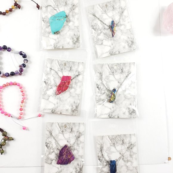 Crystal Quartz Dainty Pink Blue or Amber Necklace - Picture 4 of 4